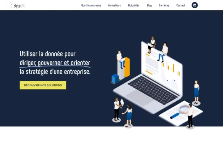 Datatilt - Startup qui permet d'utiliser la donnée pour diriger, gouverner et orienter la stratégie d'une entreprise - Création du site internet par Raphiste alias Raphaëlle Moreau