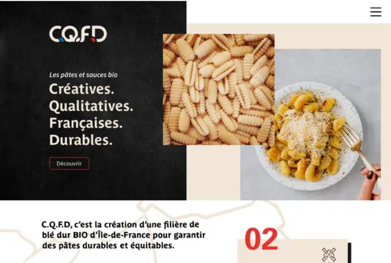 CQFD pâtes bio françaises - Référence de site - création par Raphiste
