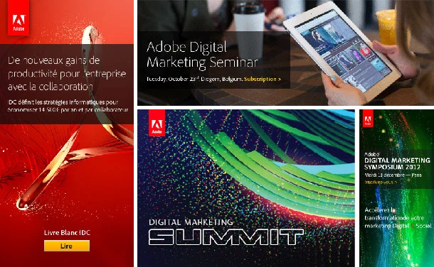 Création de visuels et des campagnes d'emailing pour Adobe France — entreprise concepteur logiciels - Raphaëlle Moreau communication & évènementiel externalisée pays de Lorient