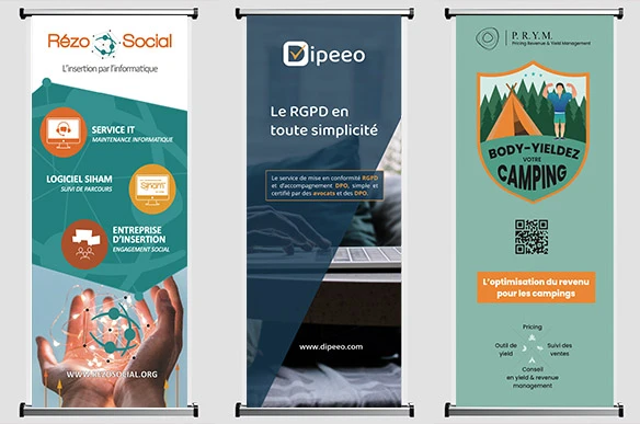 Station de kakemonos pour associations, startups et entreprises de logiciels métiers - Raphaëlle Moreau communication & évènementiel externalisée pays de Lorient